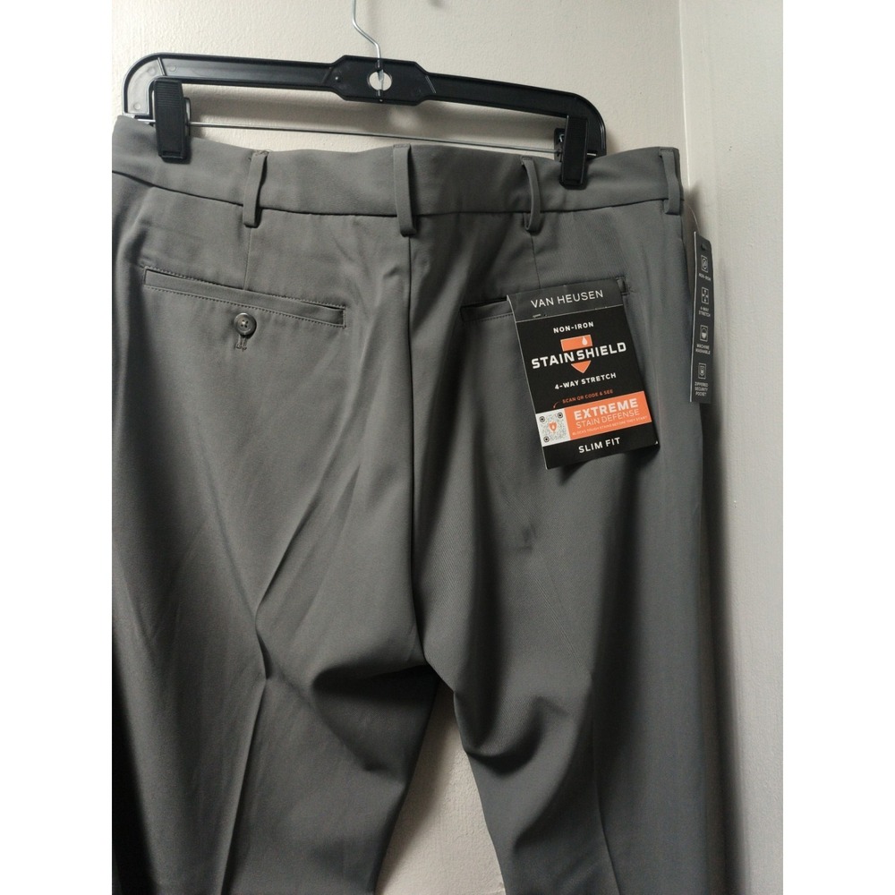 Van Heusen Smoky Pearl Flex Slim Size 34x32 Dress Pants  Stretch Stain Resistant